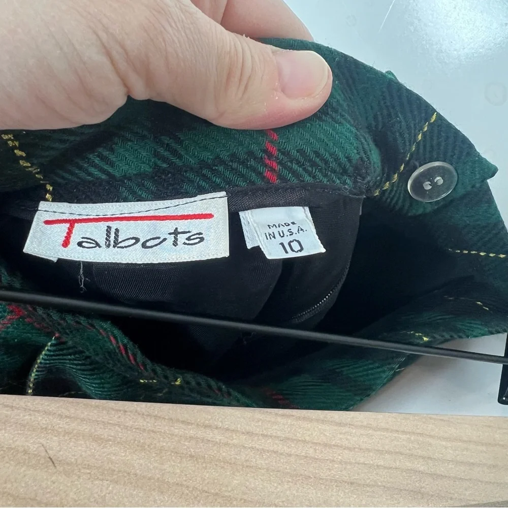 Vintage Talbots Wool Plaid Skirt Green Tartan A-Line Preppy Fall 10 - Picture 5 of 5